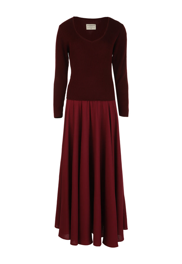 PLUM KNIT AND LINEN DRESS